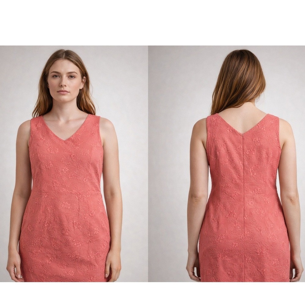 Julian Taylor Sheath Dress Women 14 Coral Pink Floral Jacquard Classic Elegant